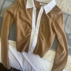 NAADAM Tan Cardigan with White Trim